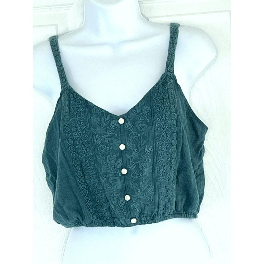 American Eagle Womens Cropped Cami sz S Eyelet Coquette Fairy Festival Green